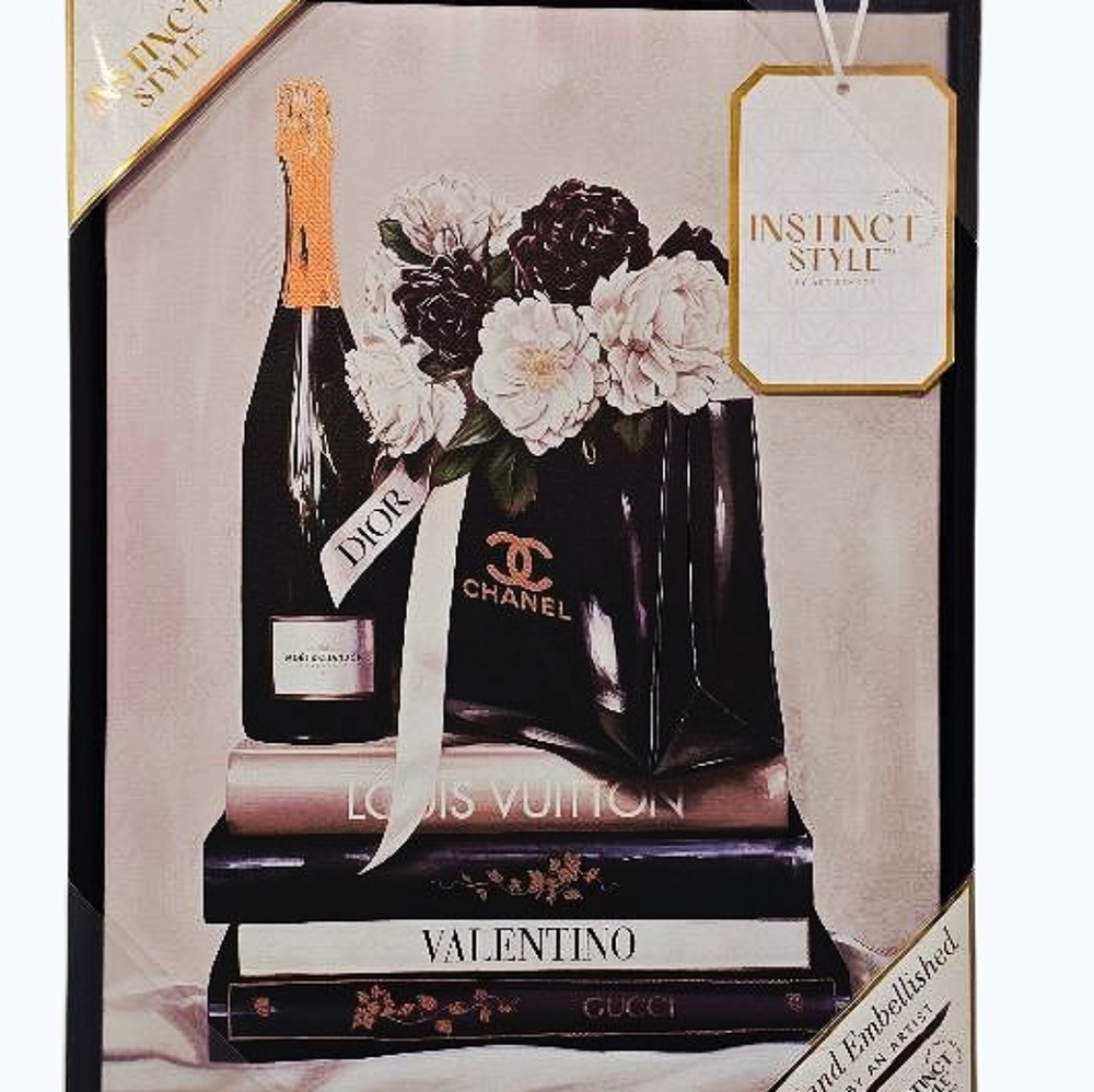 Instinct Style Chanel Handbag & Designer Bookstack Framed Wall Decor